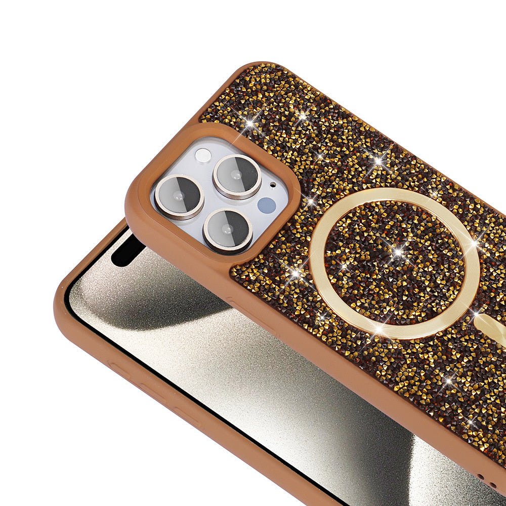 Apple iPhone 15 Pro Max Kılıf Pırlanta Tasarımlı M-safe Şarj Özellikli Zore Mozaik Silikon Kapak Titanyum-Gri