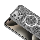Apple iPhone 15 Pro Max Kılıf Pırlanta Tasarımlı M-safe Şarj Özellikli Zore Mozaik Silikon Kapak Siyah