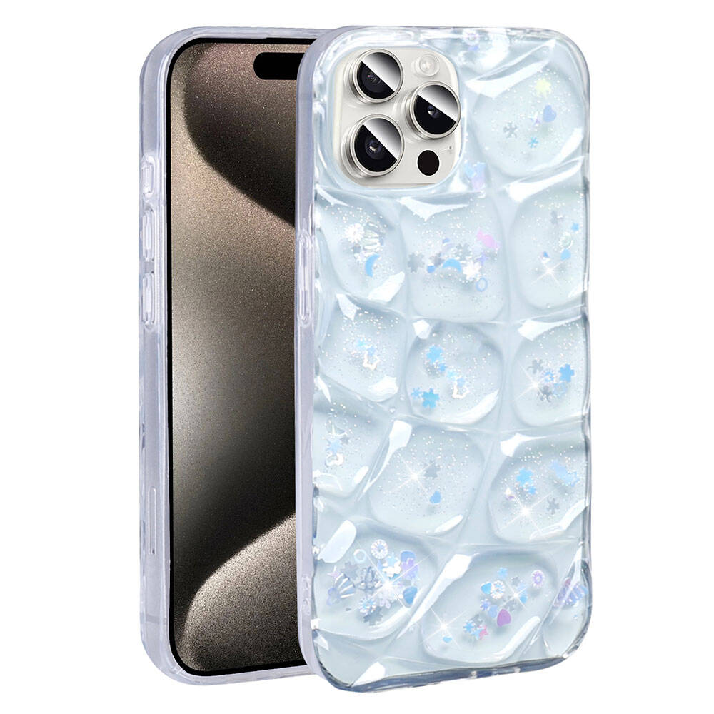 Apple iPhone 15 Pro Max Kılıf Simli 3D Desenli Zore Hacar Kapak Beyaz