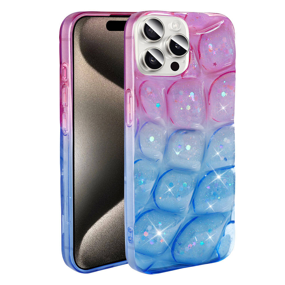Apple iPhone 15 Pro Max Kılıf Simli 3D Desenli Zore Hacar Kapak Pembe-Mor