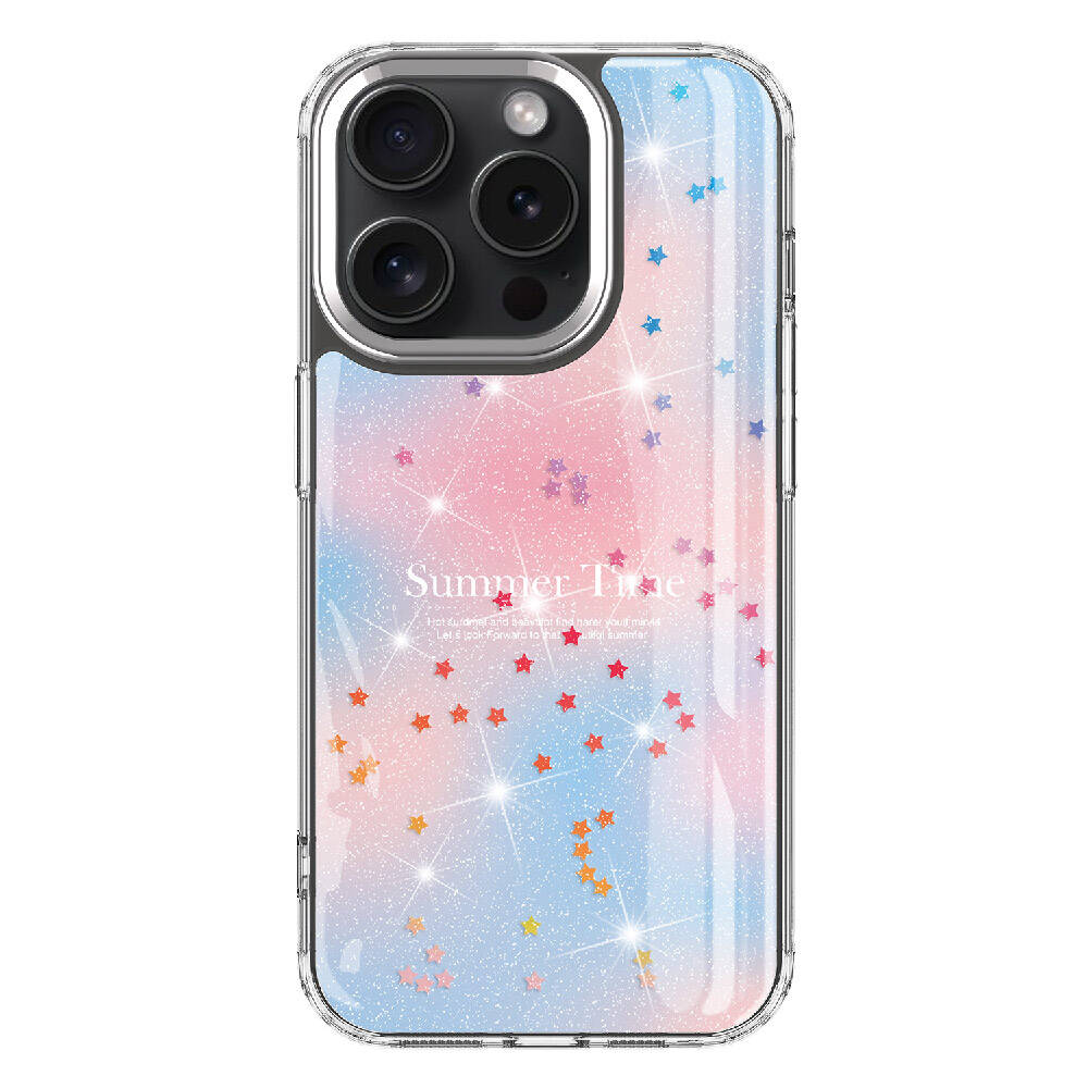 Apple iPhone 15 Pro Max Kılıf Simli Desenli Parlak Zore Task Kapak Pembe