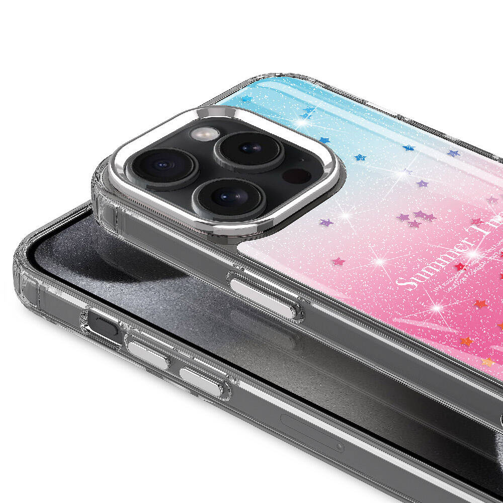 Apple iPhone 15 Pro Max Kılıf Simli Desenli Parlak Zore Task Kapak Pembe
