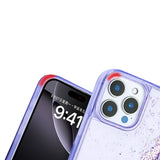 Apple iPhone 15 Pro Max Kılıf Sıvılı Simli Şeffaf Arka Yüzey Zore Keto Silikon Kapak Mor