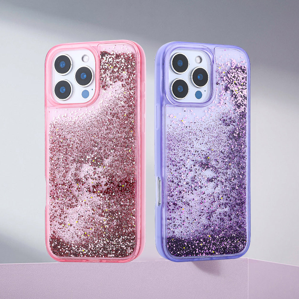 Apple iPhone 15 Pro Max Kılıf Sıvılı Simli Şeffaf Arka Yüzey Zore Keto Silikon Kapak Siyah