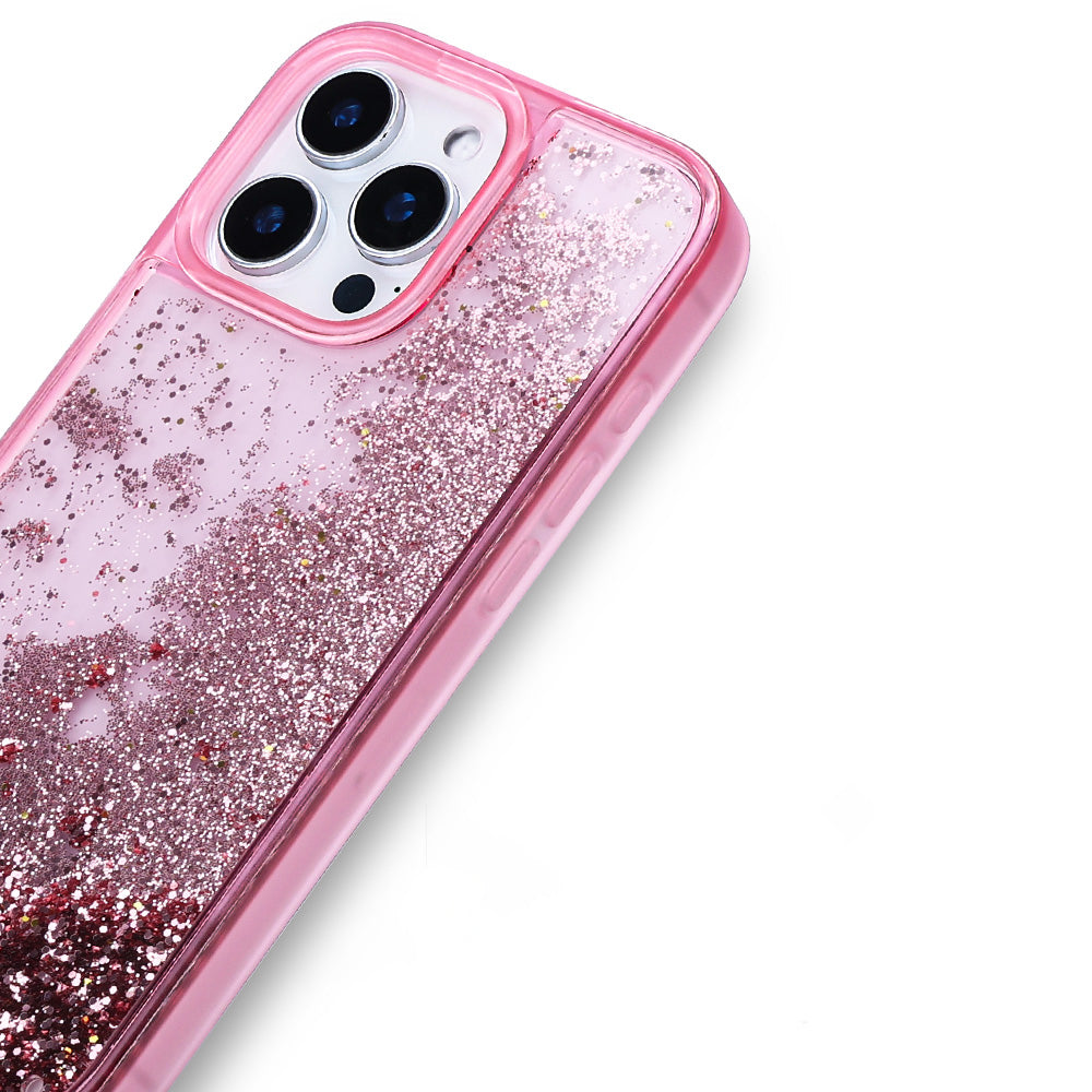 Apple iPhone 15 Pro Max Kılıf Sıvılı Simli Şeffaf Arka Yüzey Zore Keto Silikon Kapak Siyah