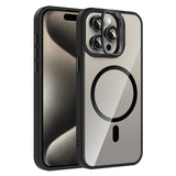 Apple iPhone 15 Pro Max Kılıf Standlı ve Kamera Lens Hediyeli M-Safe Şarj Özellikli Zore Etro Kapak Siyah