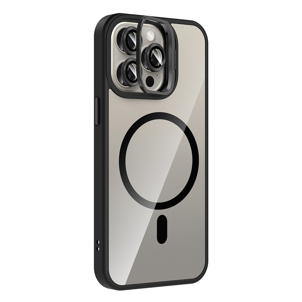 Apple iPhone 15 Pro Max Kılıf Standlı ve Kamera Lens Hediyeli M-Safe Şarj Özellikli Zore Etro Kapak Derin Mor