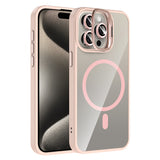 Apple iPhone 15 Pro Max Kılıf Standlı ve Kamera Lens Hediyeli M-Safe Şarj Özellikli Zore Etro Kapak Pembe