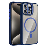 Apple iPhone 15 Pro Max Kılıf Standlı ve Kamera Lens Hediyeli M-Safe Şarj Özellikli Zore Etro Kapak Lacivert
