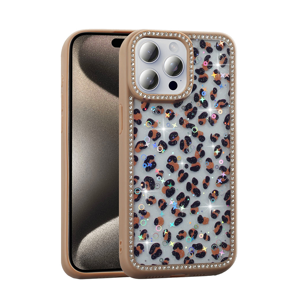 Apple iPhone 15 Pro Max Kılıf Taşlı ve Simli Tasarım Zore Azra Kapak Gold