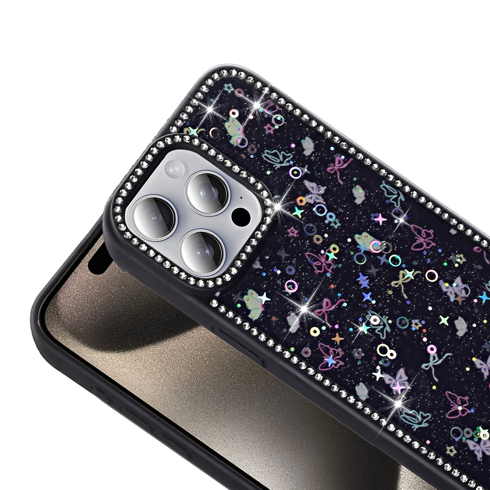 Apple iPhone 15 Pro Max Kılıf Taşlı ve Simli Tasarım Zore Azra Kapak Siyah