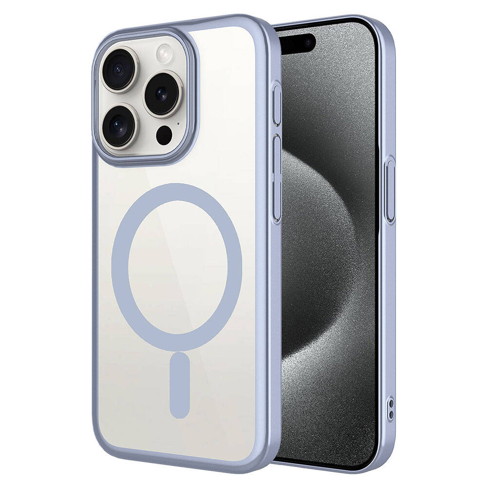 Apple iPhone 15 Pro Max Kılıf Wireless Şarj Özellikli Sert PC Zore Mat Riksos M-safe Kapak Gri