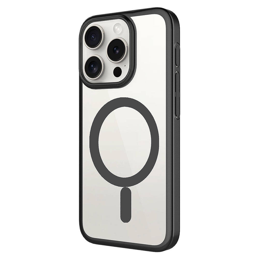 Apple iPhone 15 Pro Max Kılıf Wireless Şarj Özellikli Sert PC Zore Mat Riksos M-safe Kapak Siyah