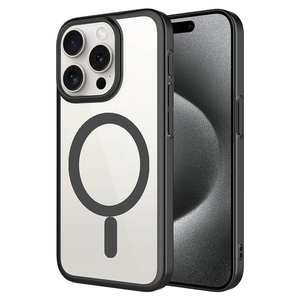 Apple iPhone 15 Pro Max Kılıf Wireless Şarj Özellikli Sert PC Zore Mat Riksos M-safe Kapak Gri