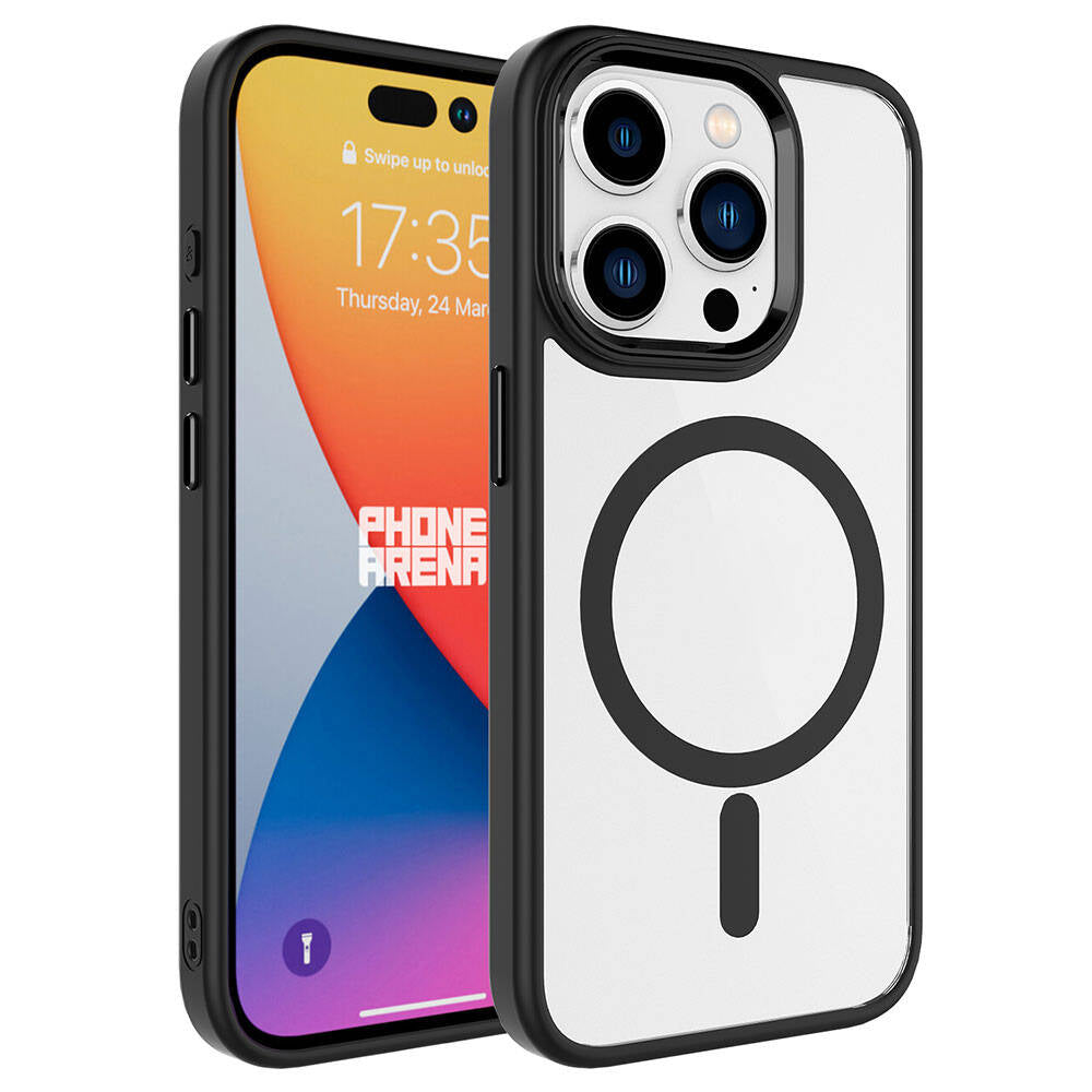 Apple iPhone 15 Pro Max Kılıf Wireless Şarj Özellikli Zore Krom M-safe Silikon Kapak Gri