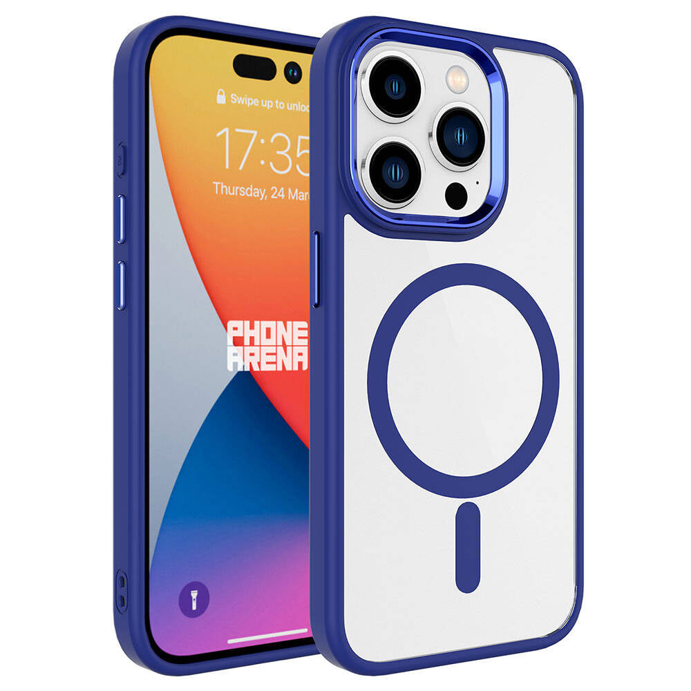 Apple iPhone 15 Pro Max Kılıf Wireless Şarj Özellikli Zore Krom M-safe Silikon Kapak Lacivert
