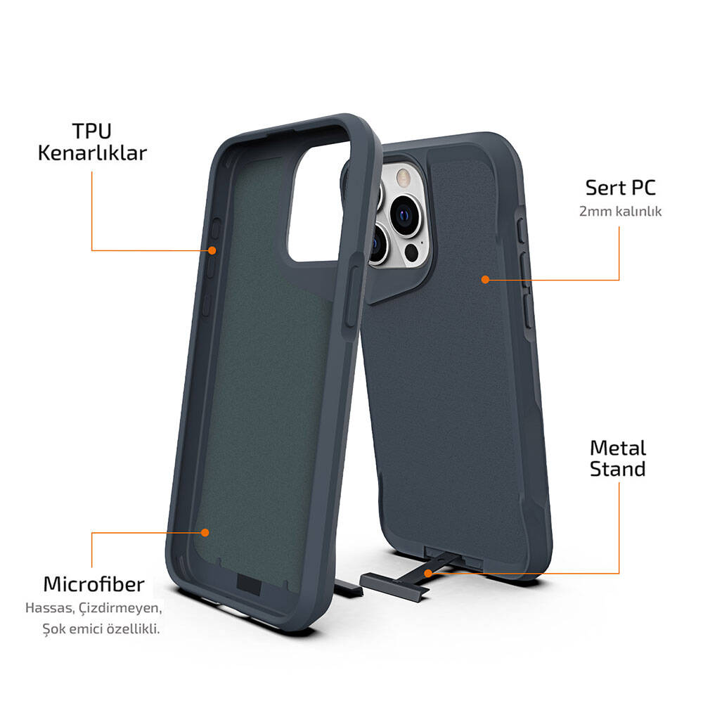 Apple iPhone 15 Pro Max Kılıf Zore Airbag Kenarlı T-Max Mat Standlı Kapak Siyah