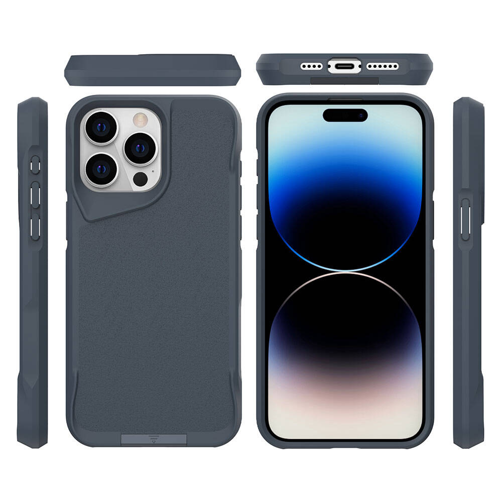 Apple iPhone 15 Pro Max Kılıf Zore Airbag Kenarlı T-Max Mat Standlı Kapak Lacivert