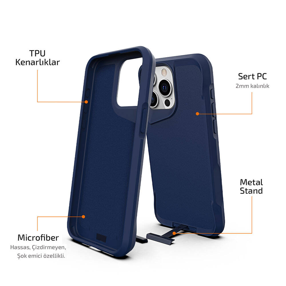 Apple iPhone 15 Pro Max Kılıf Zore Airbag Kenarlı T-Max Mat Standlı Kapak Gri