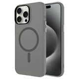 Apple iPhone 15 Pro Max Kılıf Zore M-safe Şarj Özellikli Buzlu Transparan C-Pro Sert Kapak Koyu Gri