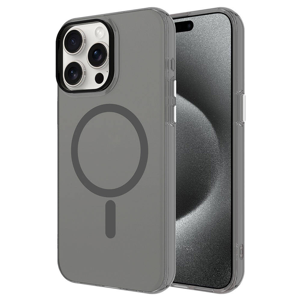 Apple iPhone 15 Pro Max Kılıf Zore M-safe Şarj Özellikli Buzlu Transparan C-Pro Sert Kapak Koyu Gri