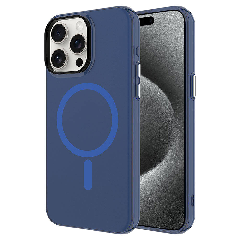 Apple iPhone 15 Pro Max Kılıf Zore M-safe Şarj Özellikli Buzlu Transparan C-Pro Sert Kapak Lacivert