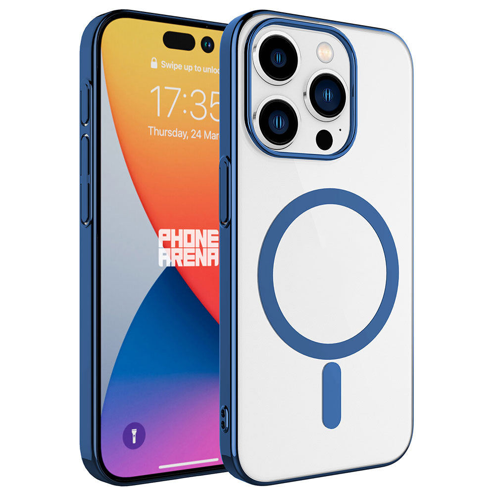 Apple iPhone 15 Pro Max Kılıf Zore Wireless Şarj Özellikli Pixel M-safe Kapak Mavi