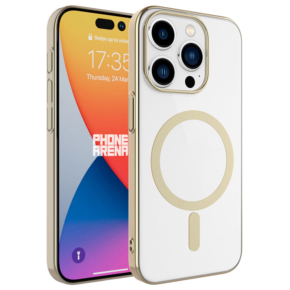 Apple iPhone 15 Pro Max Kılıf Zore Wireless Şarj Özellikli Pixel M-safe Kapak Gold