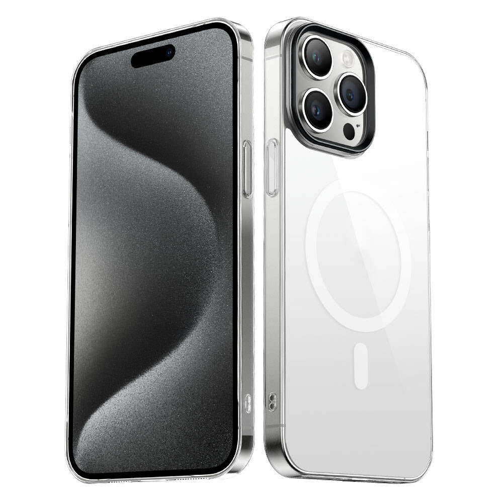 Apple iPhone 15 Pro Max Kılıf Zore Wireless Şarj Özellikli Şeffaf G-Glass Kapak Siyah