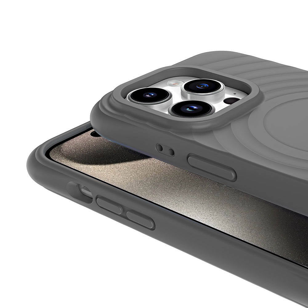 Apple iPhone 15 Pro Max M-safe Şarj Özellikli Airbagli Mat Görünümlü Zore Hepi Kapak Gri