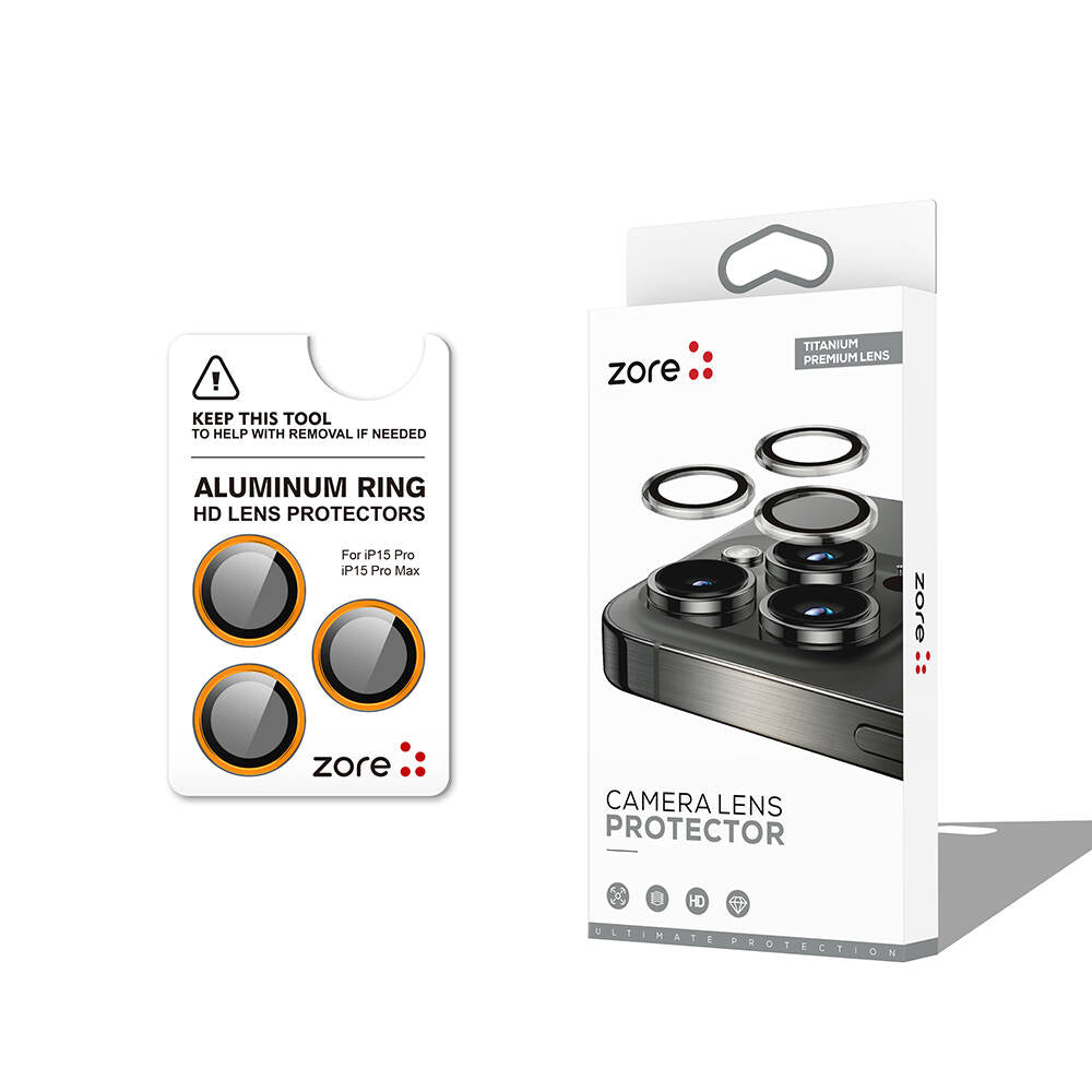Apple iPhone 15 Pro Max Zore CL-12 Premium Safir Parmak İzi Bırakmayan Anti-Reflective Kamera Lens Koruyucu Turuncu