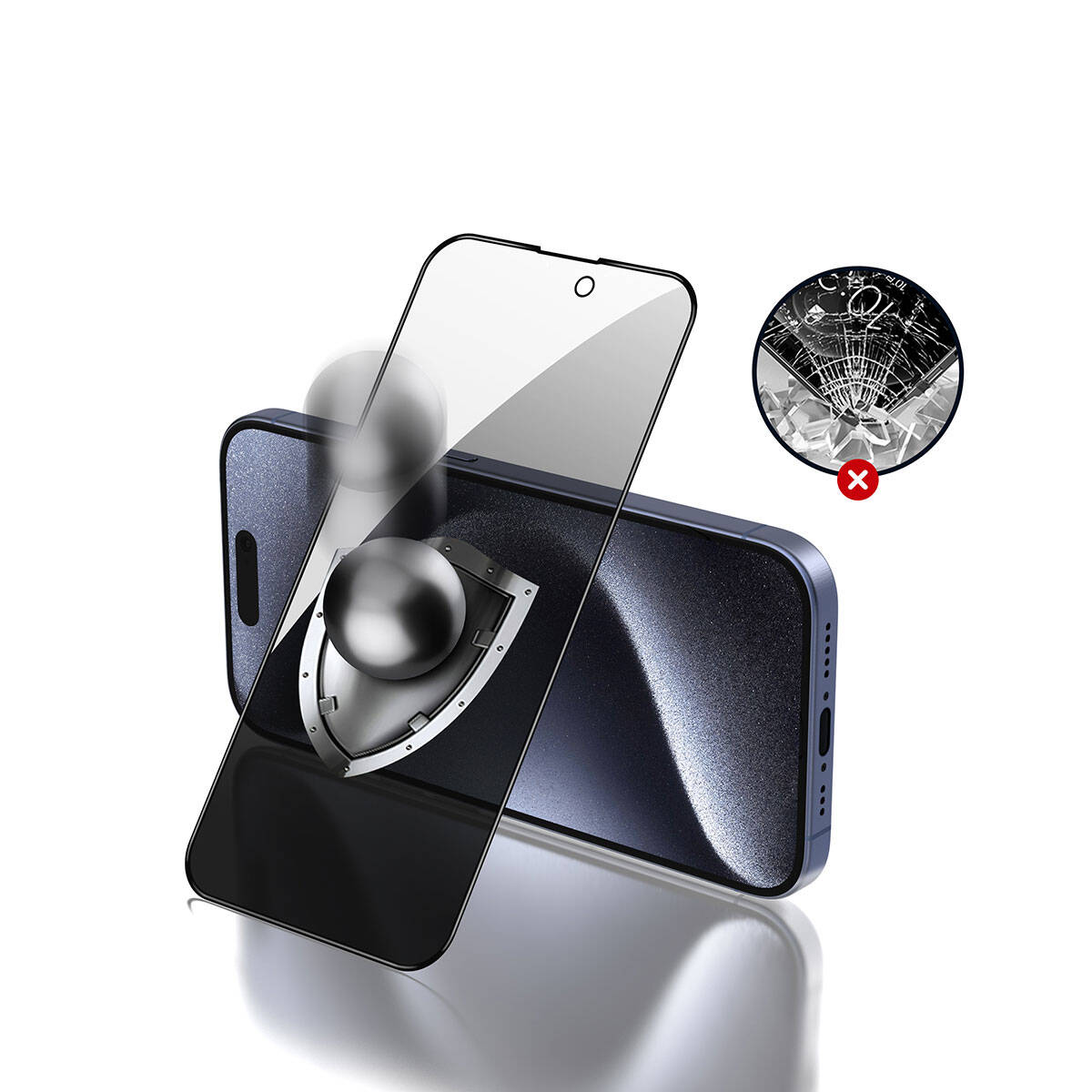 Apple iPhone 15 Pro Zore Rika Premium Privacy Temperli Cam Ekran Koruyucu Siyah