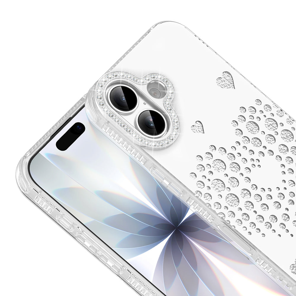 Apple iPhone 16 Kılıf Damla Taşlı Zore Rivas Sert PC Kapak Beyaz