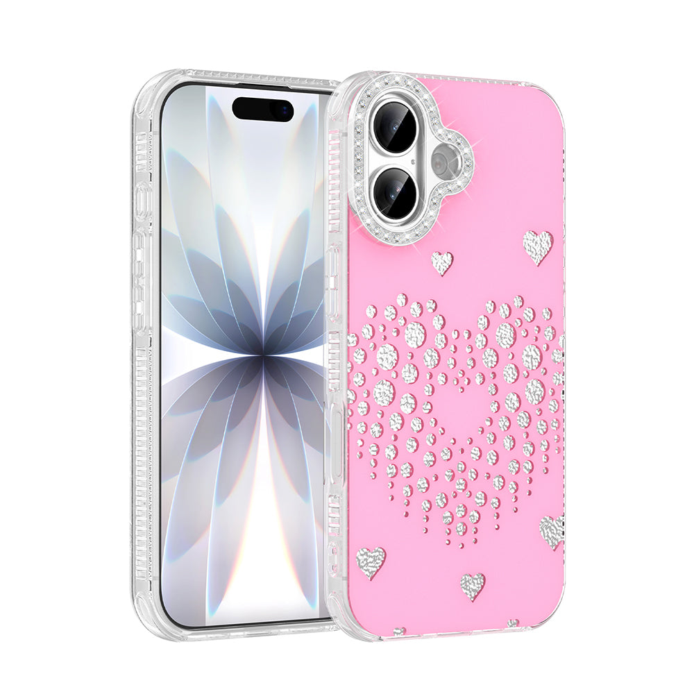 Apple iPhone 16 Kılıf Damla Taşlı Zore Rivas Sert PC Kapak Pembe