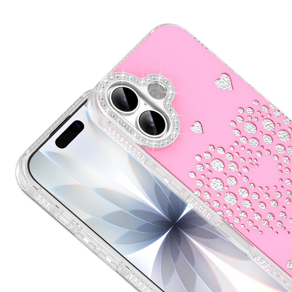 Apple iPhone 16 Kılıf Damla Taşlı Zore Rivas Sert PC Kapak Pembe