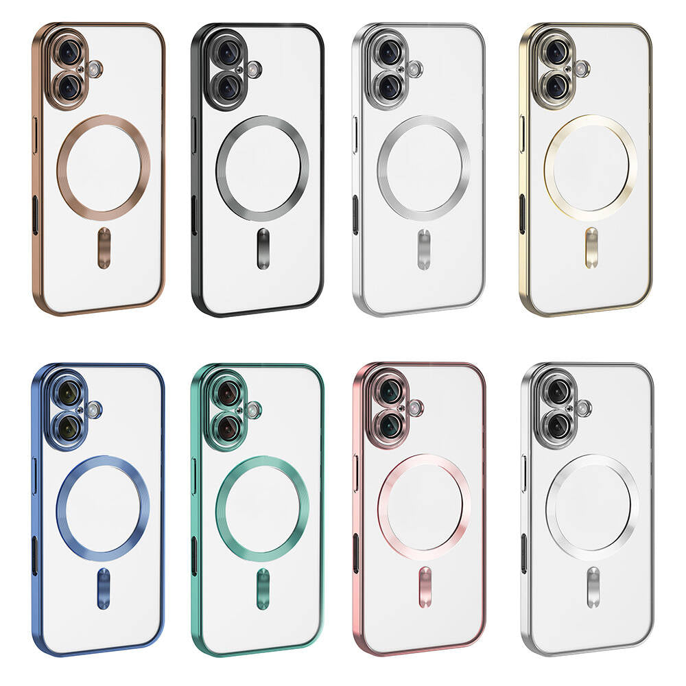 Apple iPhone 16 Kılıf Kamera Korumalı M-safe Wireless Şarj Özellikli Zore Demre Kapak Gold