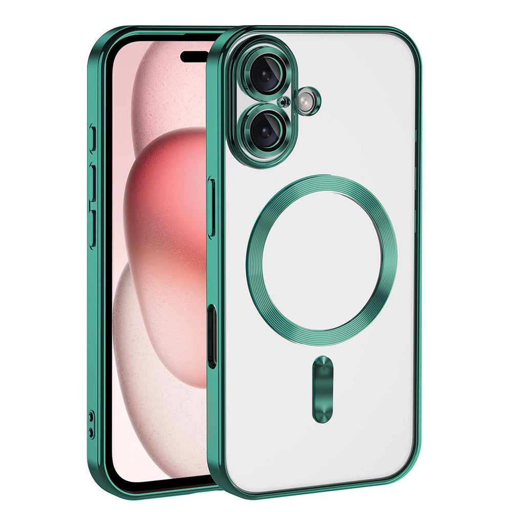 Apple iPhone 16 Kılıf Kamera Korumalı M-safe Wireless Şarj Özellikli Zore Demre Kapak Koyu Yeşil
