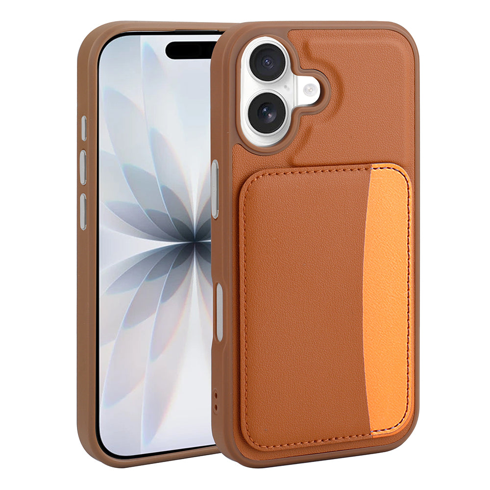 Apple iPhone 16 Kılıf Kartlıklı Zore X-Kart Silikon Kapak Kahverengi