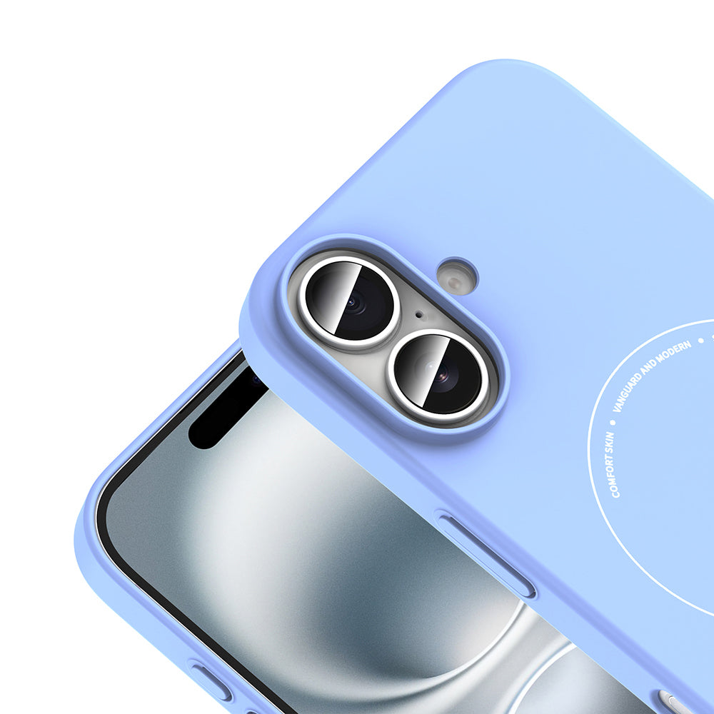 Apple iPhone 16 Kılıf M-Safe Şarj Özellikli Kamera Korumalı Zore Elio Sert PC Kapak Açık Mavi