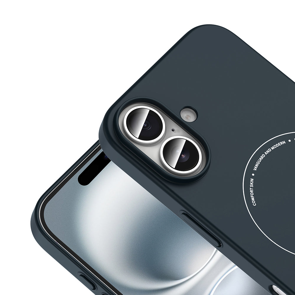 Apple iPhone 16 Kılıf M-Safe Şarj Özellikli Kamera Korumalı Zore Elio Sert PC Kapak Lacivert