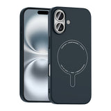 Apple iPhone 16 Kılıf M-Safe Şarj Özellikli Kamera Korumalı Zore Elio Sert PC Kapak Lacivert