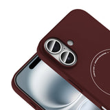 Apple iPhone 16 Kılıf M-Safe Şarj Özellikli Kamera Korumalı Zore Elio Sert PC Kapak Bordo