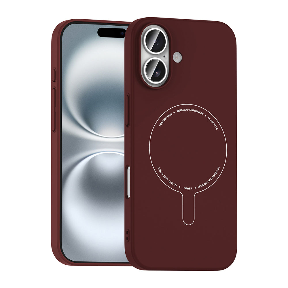 Apple iPhone 16 Kılıf M-Safe Şarj Özellikli Kamera Korumalı Zore Elio Sert PC Kapak Bordo
