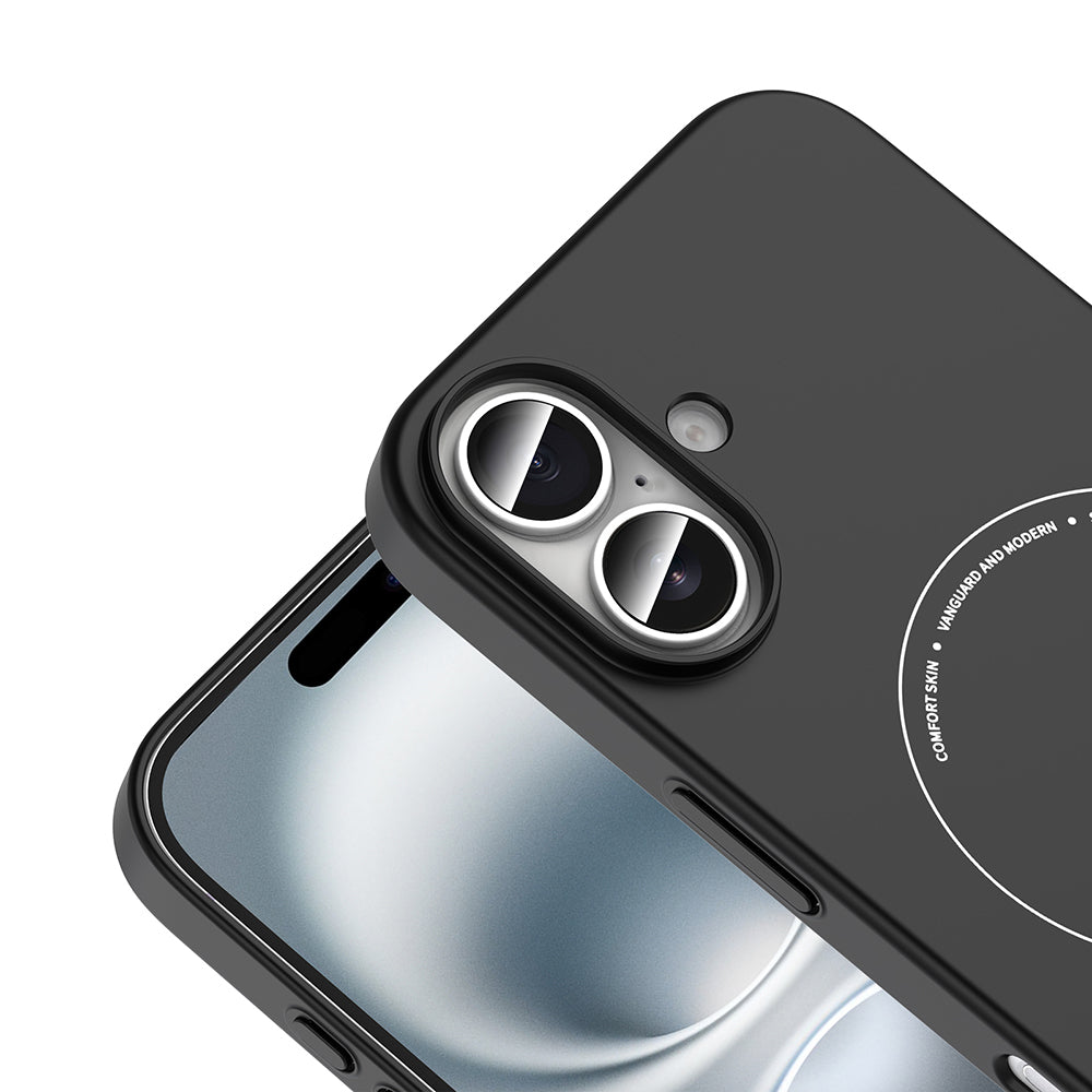 Apple iPhone 16 Kılıf M-Safe Şarj Özellikli Kamera Korumalı Zore Elio Sert PC Kapak Siyah