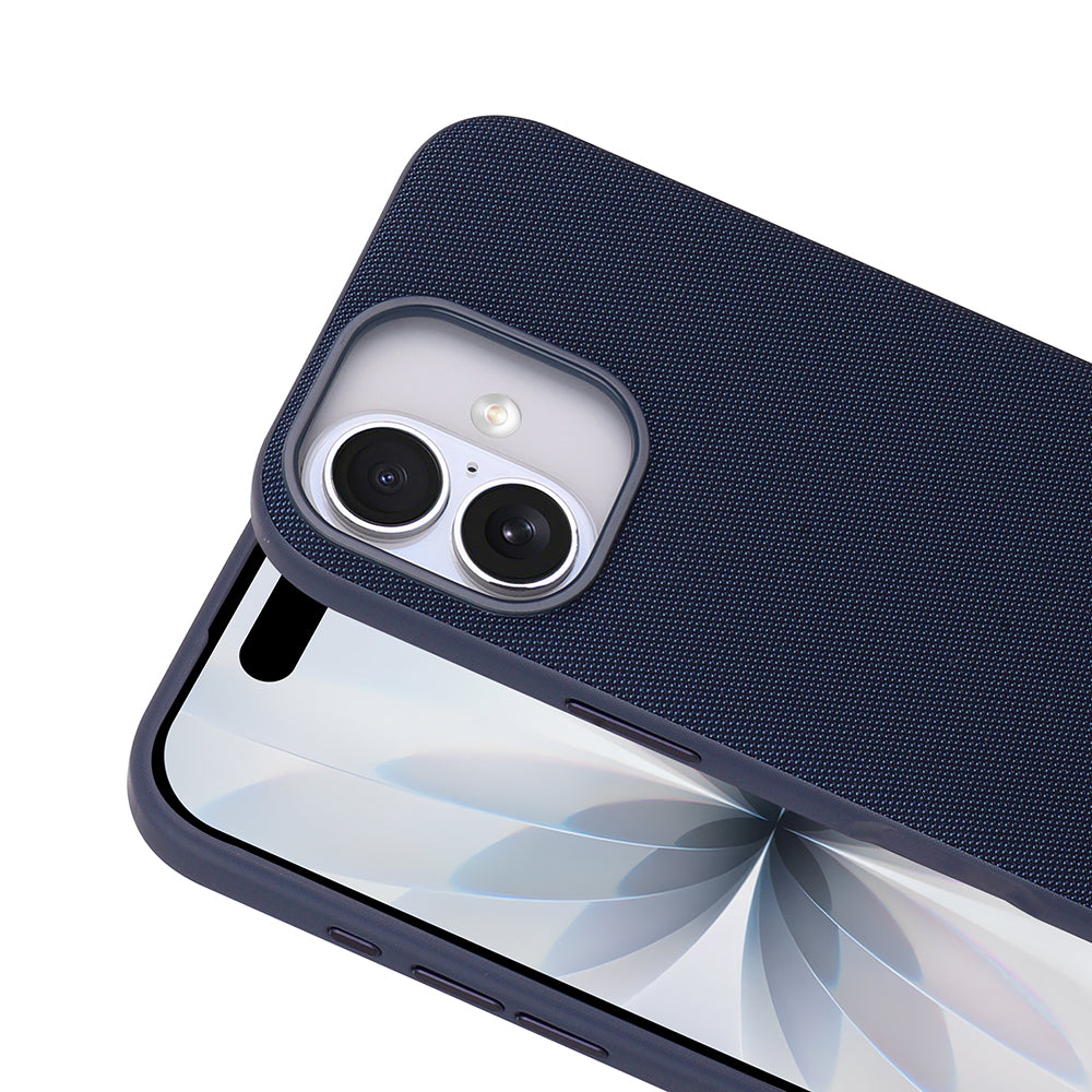 Apple iPhone 16 Kılıf M-Safe Şarj Özellikli Kumaş Tasarımlı Zore Miami Sert PC Kapak Lacivert
