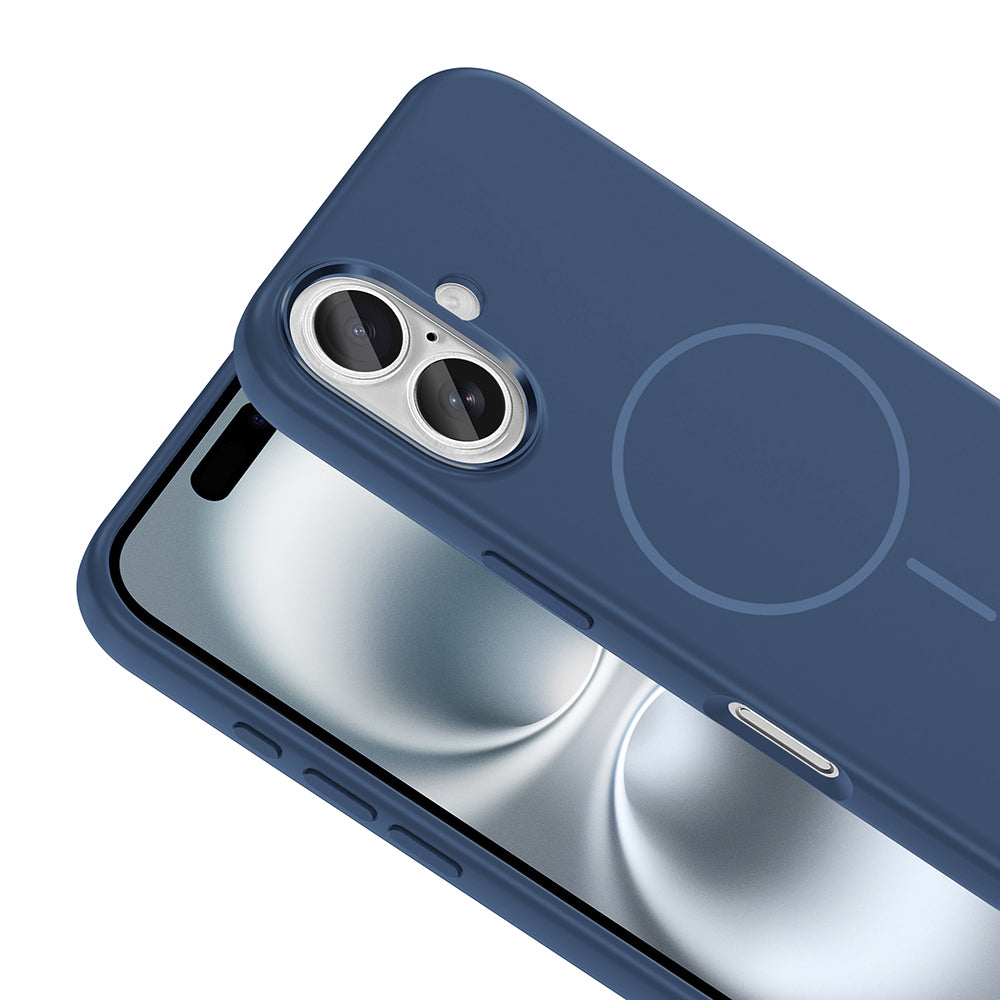Apple iPhone 16 Kılıf M-Safe Şarj Özellikli Metal Kamera Çerçeveli Zore Edi Silikon Kapak Titanyum-Gri