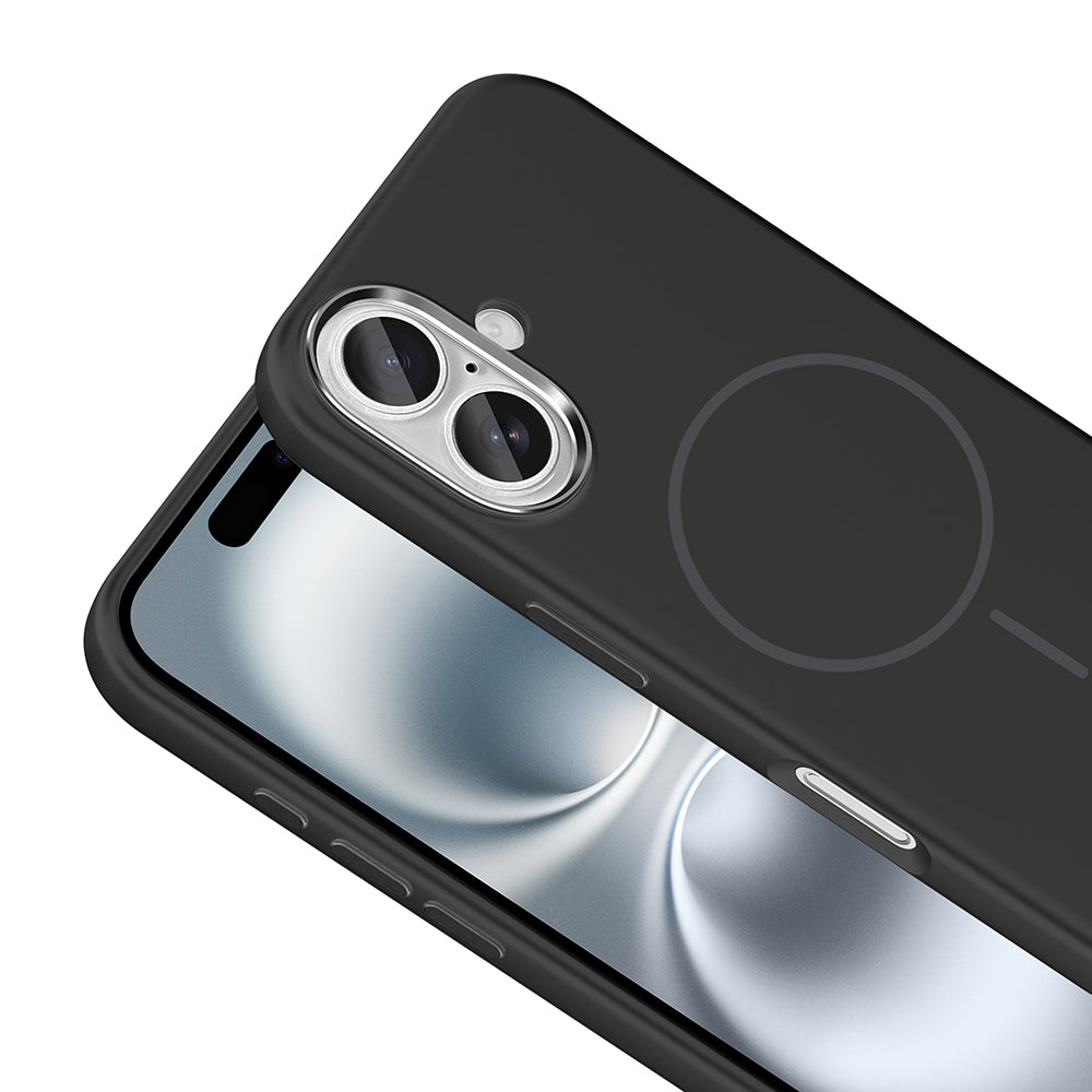 Apple iPhone 16 Kılıf M-Safe Şarj Özellikli Metal Kamera Çerçeveli Zore Edi Silikon Kapak Siyah