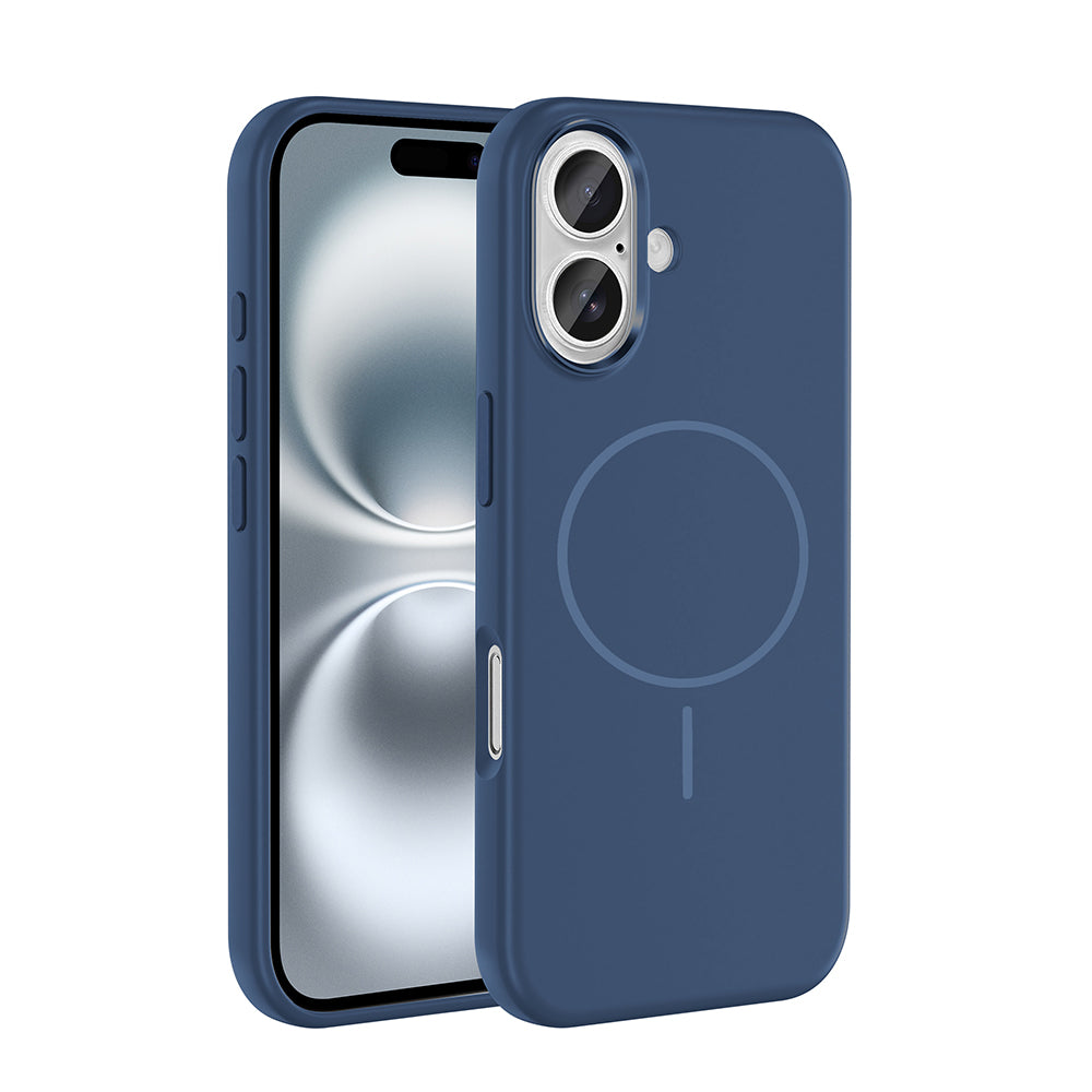 Apple iPhone 16 Kılıf M-Safe Şarj Özellikli Metal Kamera Çerçeveli Zore Edi Silikon Kapak Lacivert