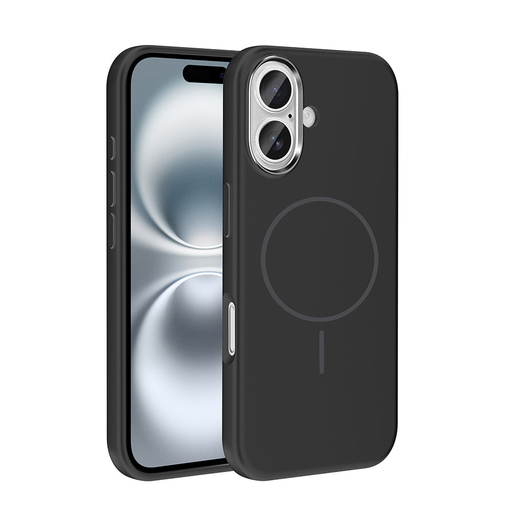 Apple iPhone 16 Kılıf M-Safe Şarj Özellikli Metal Kamera Çerçeveli Zore Edi Silikon Kapak Siyah