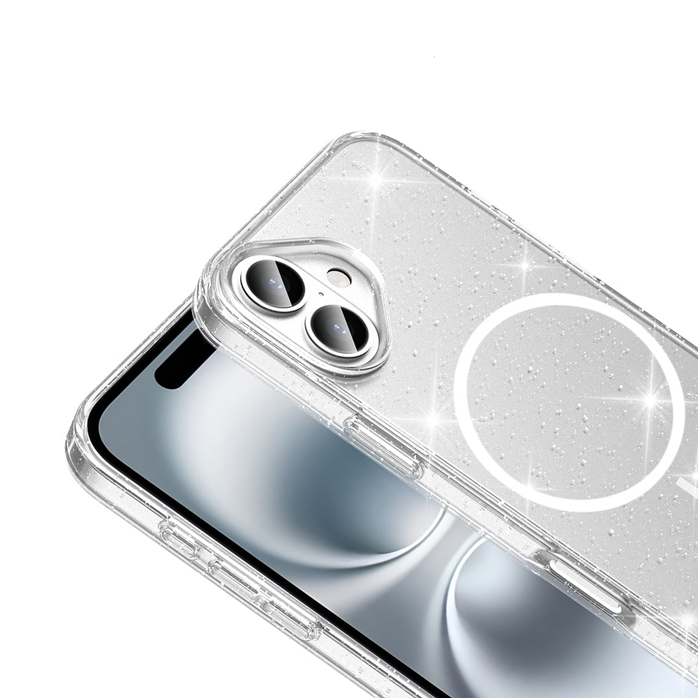 Apple iPhone 16 Kılıf M-safe Şarj Özellikli Parlayan Simli Saydam Renkli Zore Maris Kapak Şeffaf